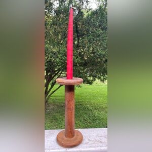 Antique Wooden Industrial Spool. W/ Candle.Primitive Decor Candle Holder